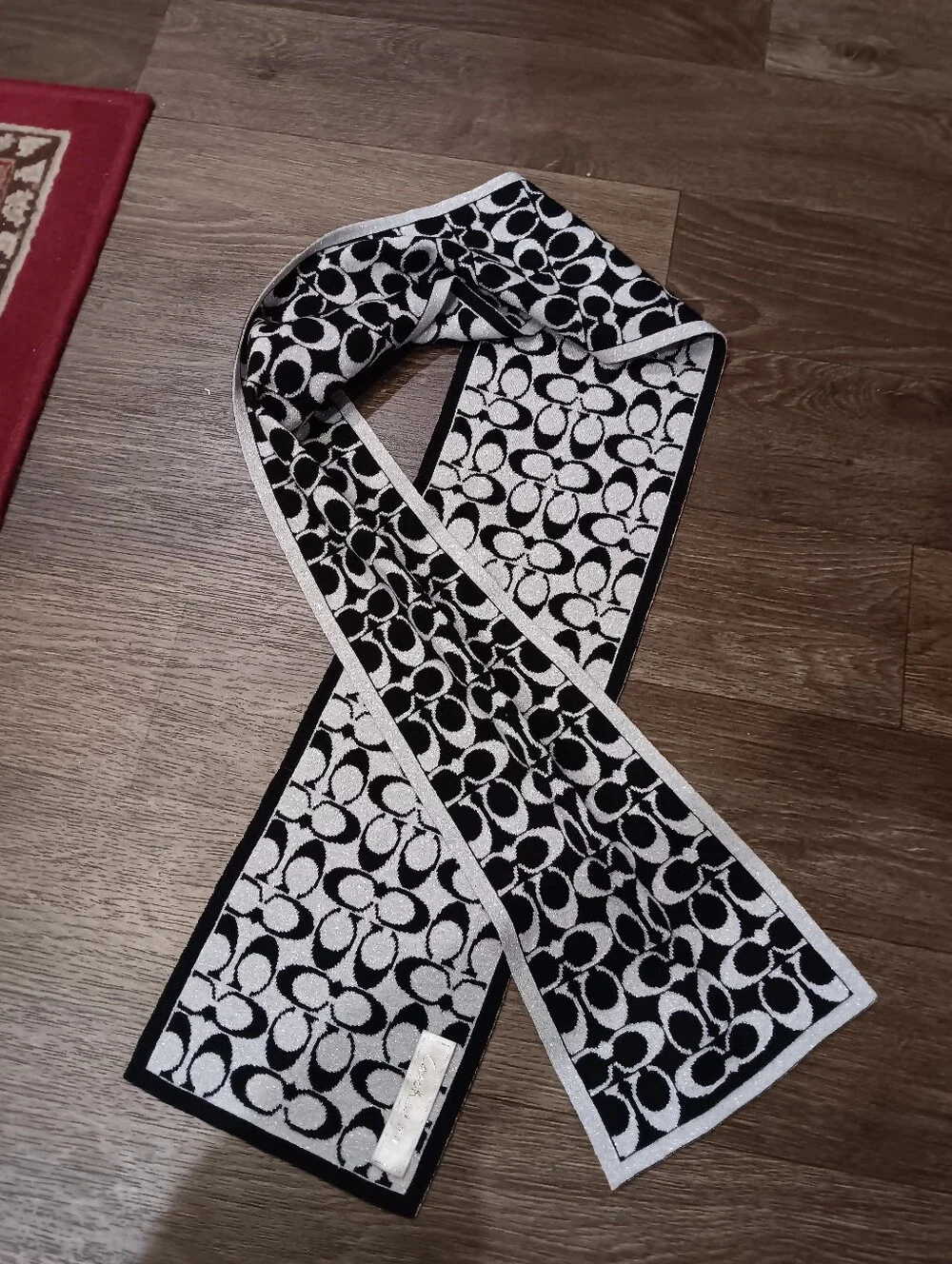 Coach Black & White Signature Jacquard Scarf